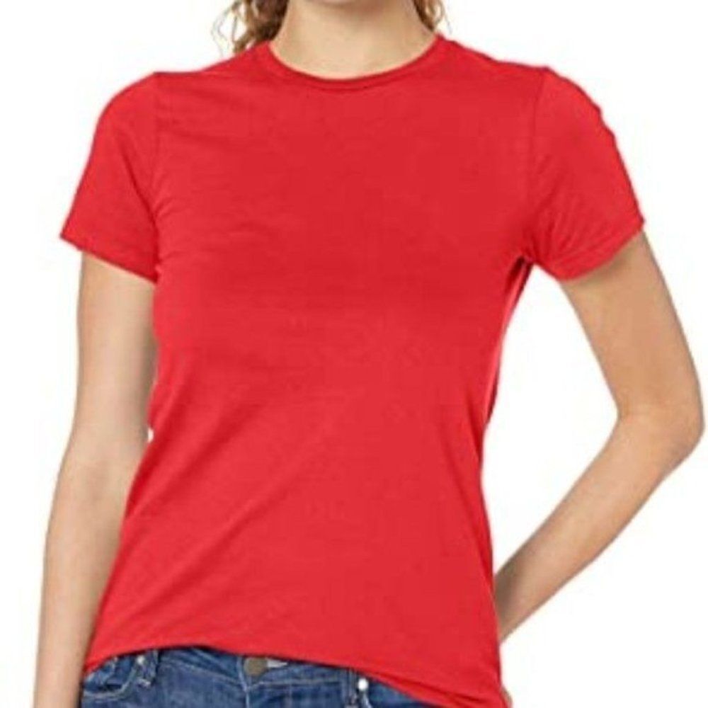 Marky & Apparel Womens Red Short Sleeve  Round Neck Casual T Shirt Size Large